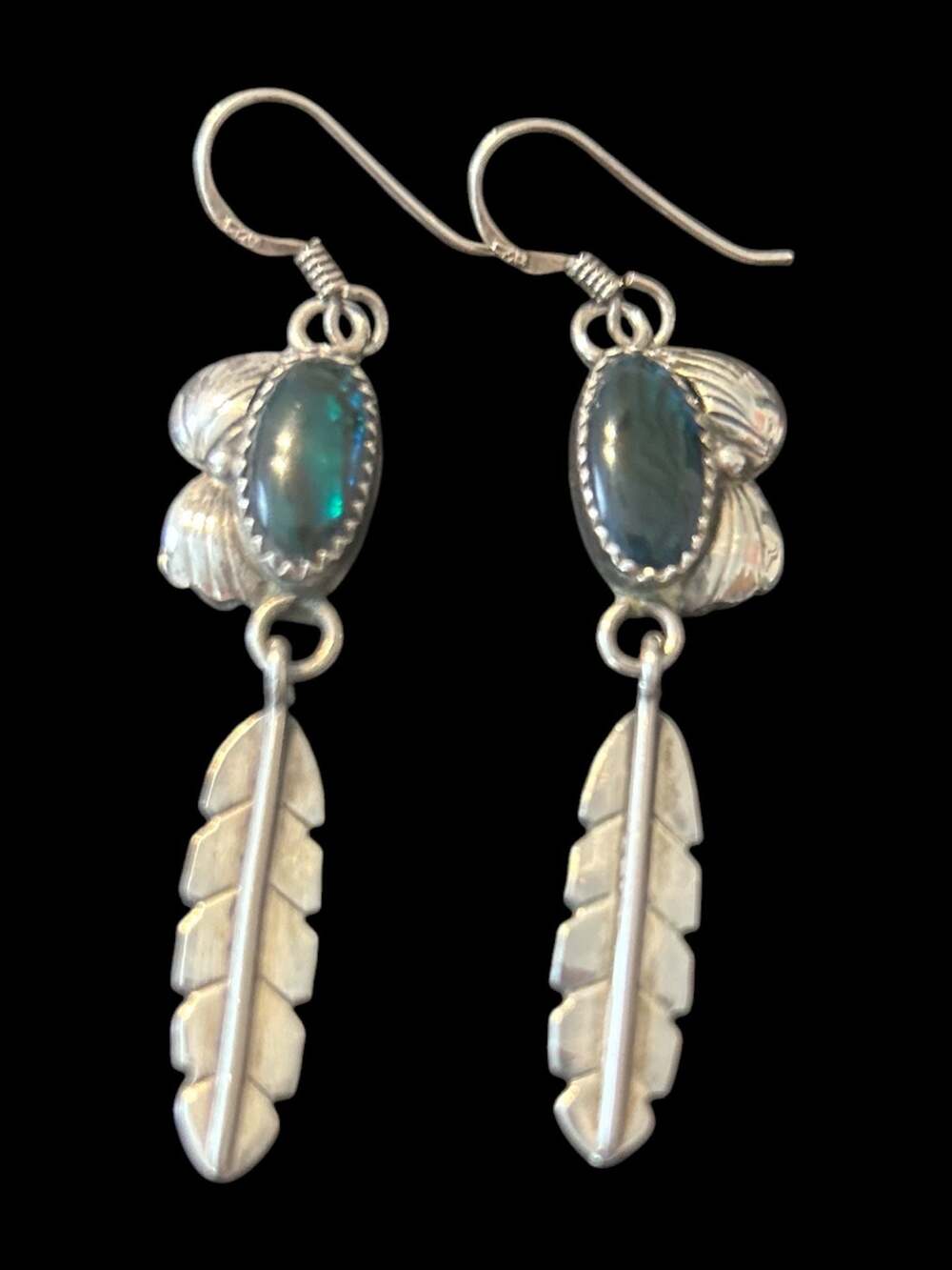 Southwestern Native American Navajo Sterling Silver 925 Feather Dangle Earrings